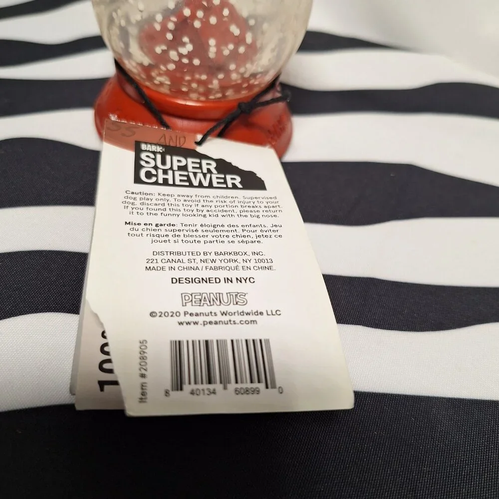 NWT Bark Super Chewer Snoopy's Snow Globe Dog Toy M